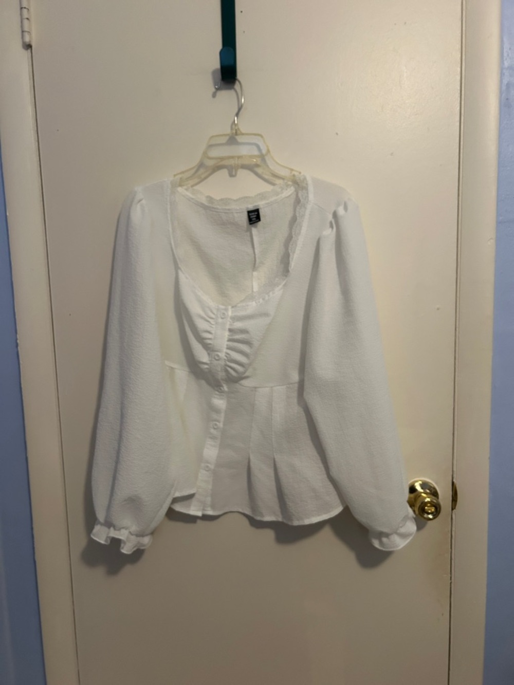 Shein Curve 1XL Long Sleeve Button Down White Shirt